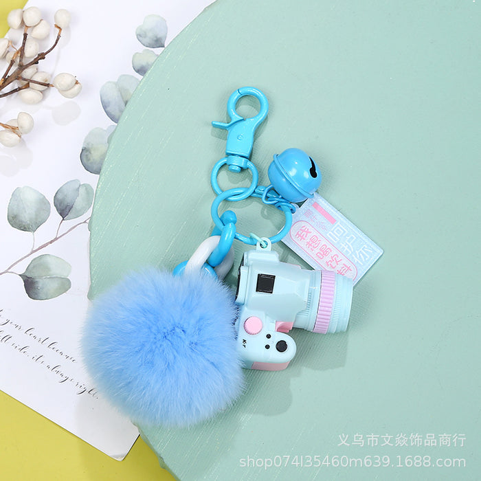 Wholesale card rabbit hair real hair camera keychain pendant MOQ≥3 JDC-KC-WYan004
