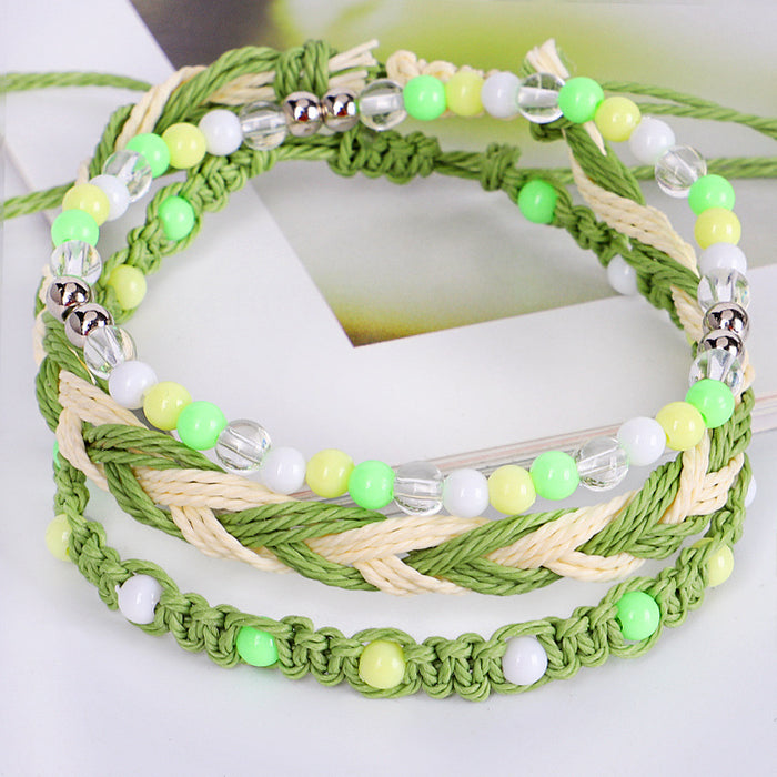 Wholesale Bracelet 3 Piece Set Hand Braided Wax Thread Bracelet Colorful Beads MOQ≥3 JDC-BT-QiuX009