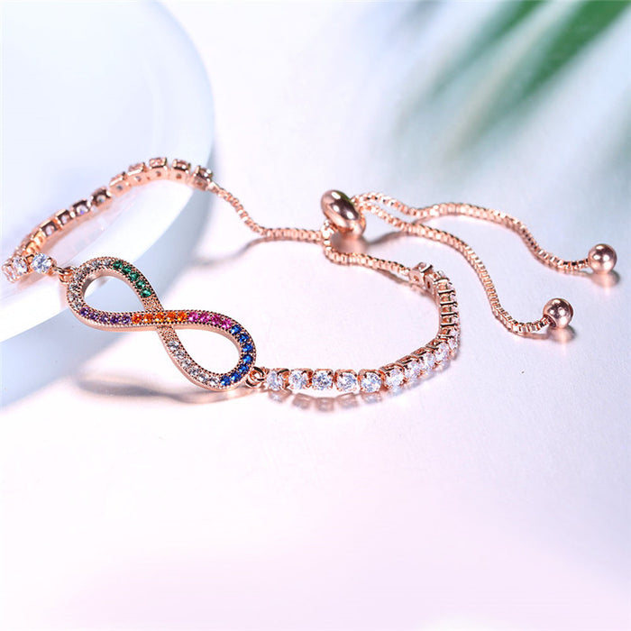 Wholesale Adjustable Infinity Hand Jewelry Fashion Color Zircon Pull-Out Ladies 8 Character Bracelet MOQ≥2 JDC-BT-DiL016