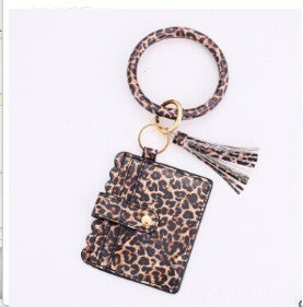 Wholesale Leopard Print PU Leather Tassel Bracelet Keychain ID Holder Coin Purse JDC-WT-Jingy003