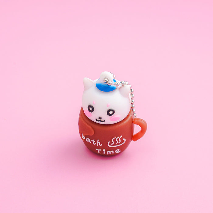 Wholesale Soft Plastic Metal Cute Mug Cat Keychain JDC-KC-Gangs006