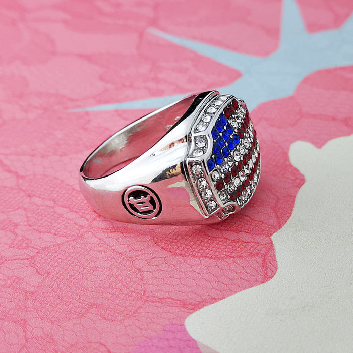 Wholesale 4th of July American Flag Independence Day Diamond Metal Ring JDC-RS-RongY001