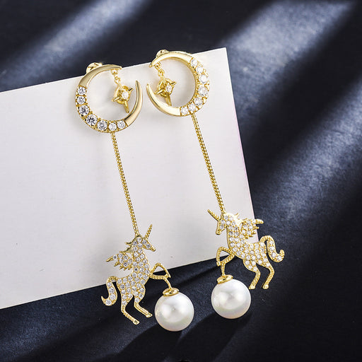 Jewelry WholesaleWholesale S925 Silver Needle Moon Diamond Long Pearl Pony Earrings (M) JDC-ES-Duoli001 Earrings 朵丽 %variant_option1% %variant_option2% %variant_option3%  Factory Price JoyasDeChina Joyas De China
