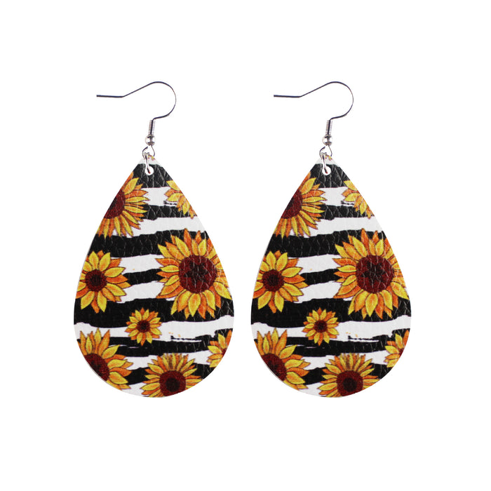 Wholesale Earrings Leather Drop Flower Print MOQ≥2 JDC-ES-tianpi016