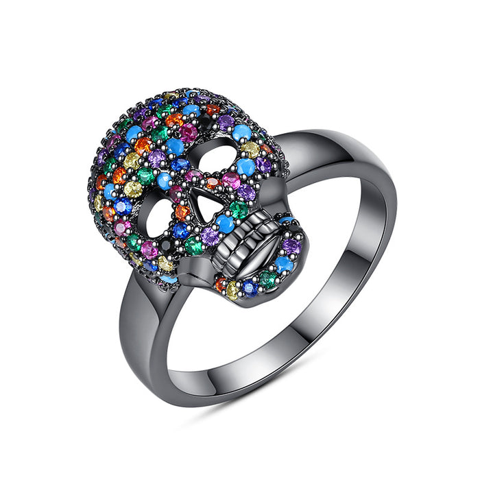 Wholesale Colored Diamond Zircon Skull Copper Ring JDC-RS-TianM001