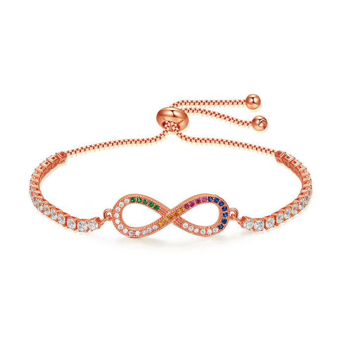 Wholesale Adjustable Infinity Hand Jewelry Fashion Color Zircon Pull-Out Ladies 8 Character Bracelet MOQ≥2 JDC-BT-DiL016