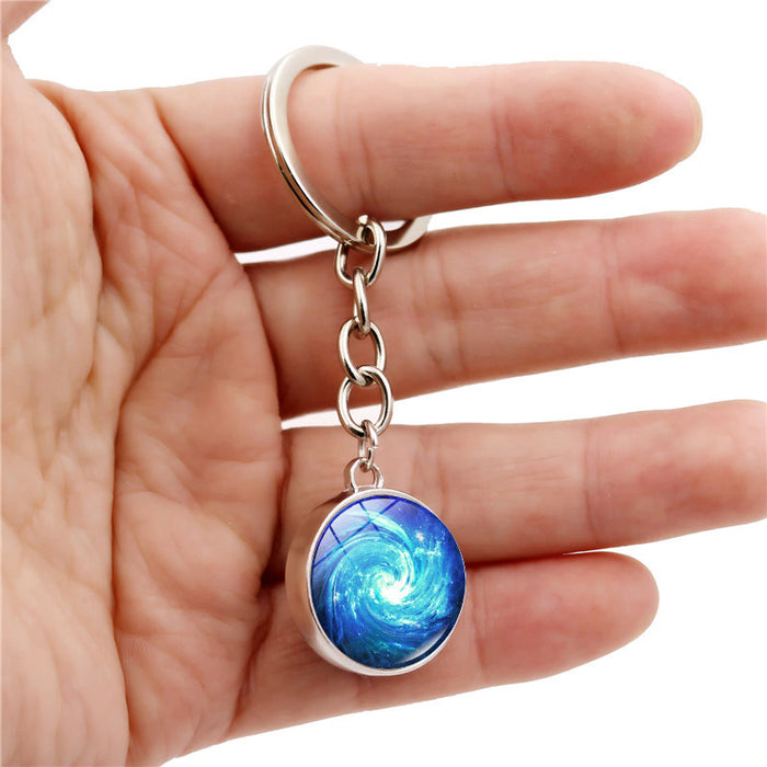 Wholesale Keychains For Backpacks Universe Space Swirl Zinc Alloy Glass Keychain JDC-KC-Hengx006
