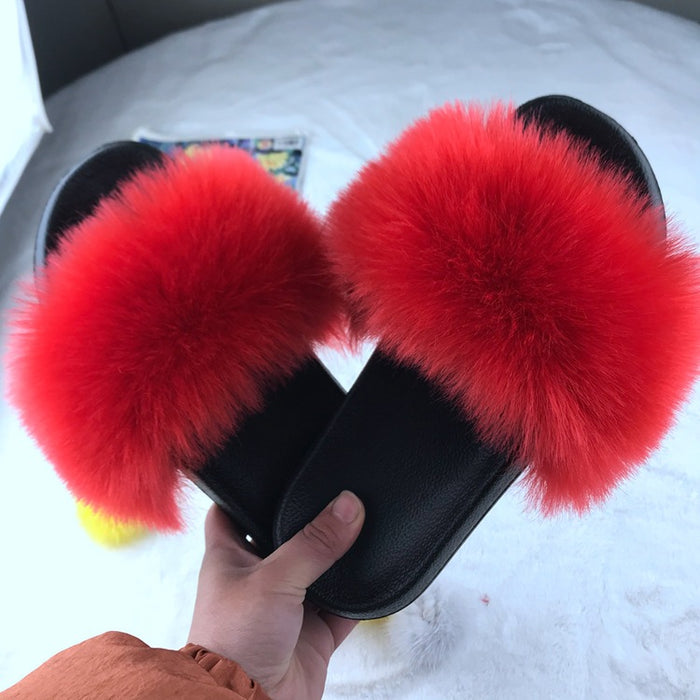 Wholesale wool slippers women imitation fox fur JDC-SP-Ximen001