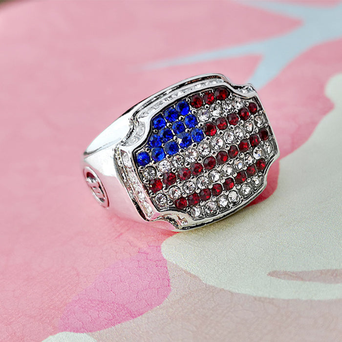 Wholesale 4th of July American Flag Independence Day Diamond Metal Ring JDC-RS-RongY001