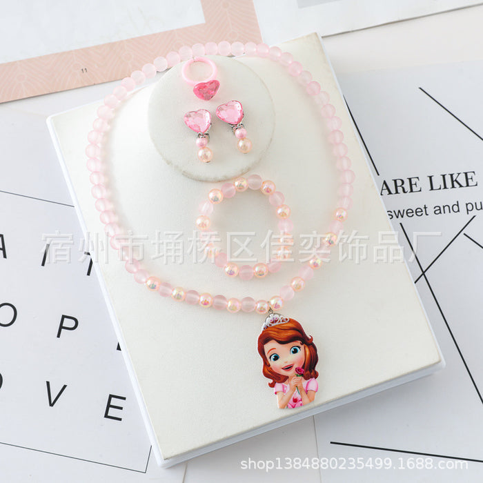 Wholesale Bracelet Resin Kids Cartoon Ring Necklace Ear Clip Jewelry Set (M) JDC-BT-SuQ002