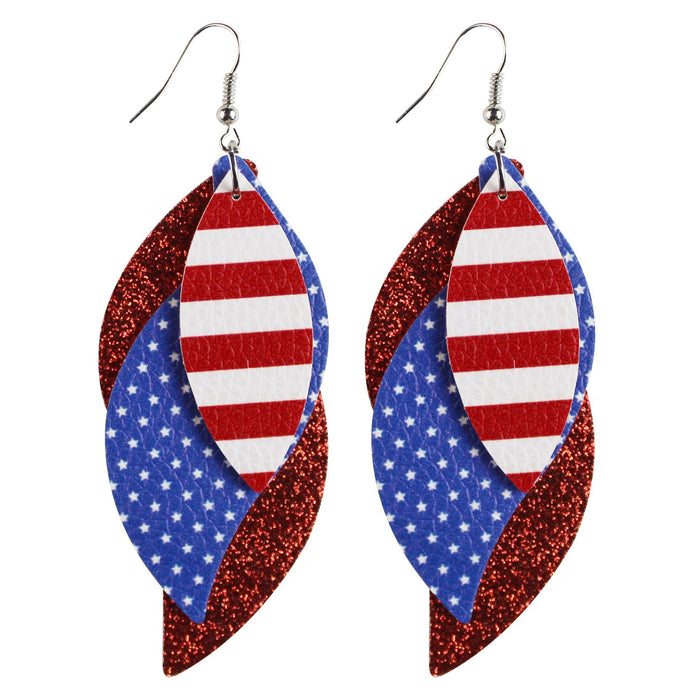 Wholesale Earrings Leather Print US Election Flag MOQ≥2 JDC-ES-TianPi024