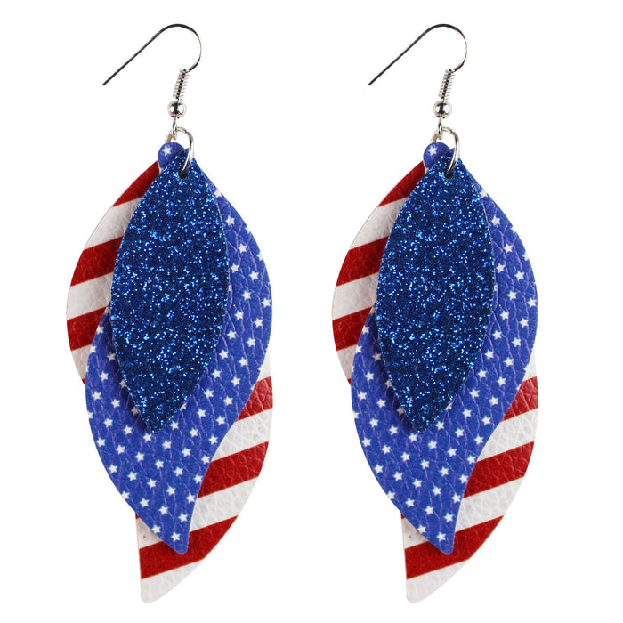 Wholesale Earrings Leather Print US Election Flag MOQ≥2 JDC-ES-TianPi024