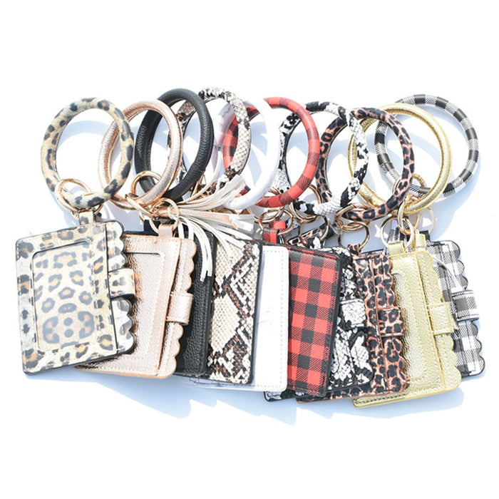 Wholesale Keychain Leather Leopard Print Tassel Bracelet Card Holder MOQ≥3 JDC-KC-QXue009
