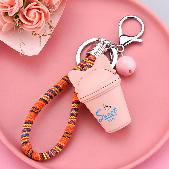 Wholesale Keychain Pearl Kitten Milk Tea Cup Glowing Bag Pendant JDC-KC-XLu006
