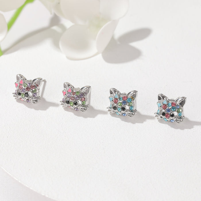 Wholesale Cartoon Cat Necklace Stud Ring Set Kitten Animal Jewelry MOQ≥2 JDC-NE-maida003