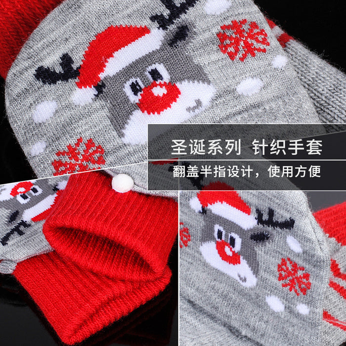 Wholesale Gloves Polyester Christmas Warm Half Finger Flip Knit Gloves Touch Screen MOQ≥2 JDC-GS-RH012