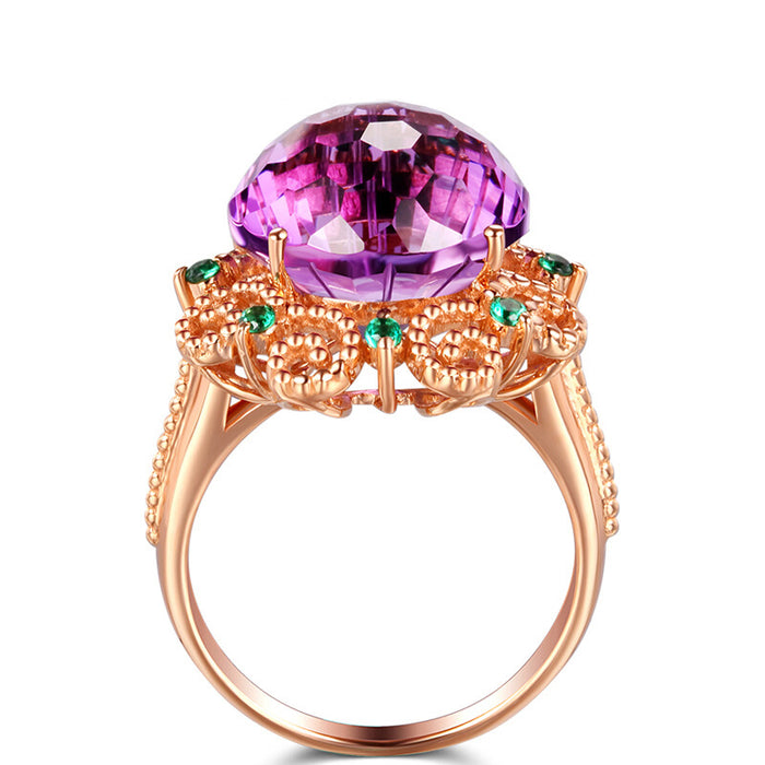 Wholesale Ring Amethyst Colored Gemstone Copper Plated 14k Rose Gold JDC-RS-ZhenR025