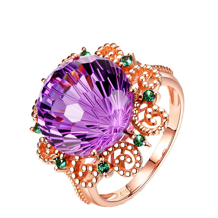 Wholesale Ring Amethyst Colored Gemstone Copper Plated 14k Rose Gold JDC-RS-ZhenR025
