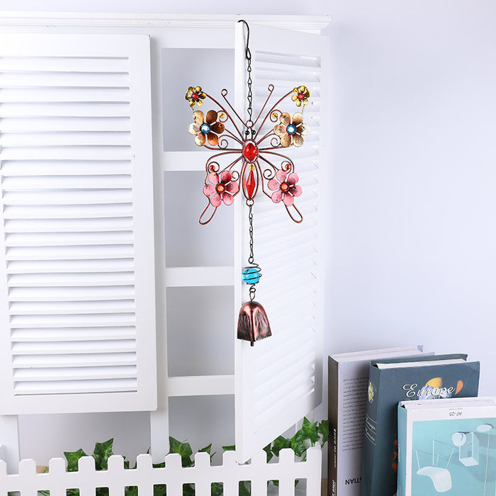 Wholesale Butterfly Painted Metal Iron Glass Acrylic Wind Chime JDC-WC-ZYang008