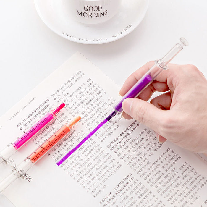 Wholesale Ballpoint Pen Plastic Creative Syringe Needle Highlighter Oblique Tip JDC-BP-CaiW010