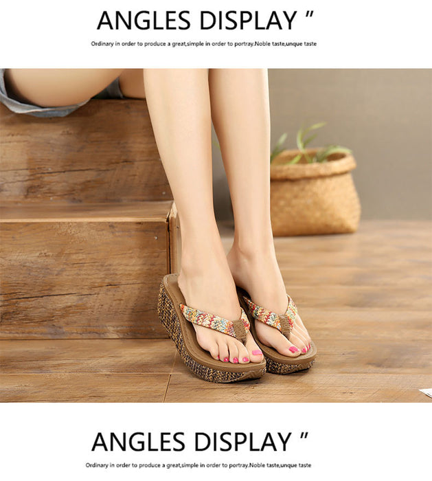 Wholesale Flip-Flops Wedge Slippers Women's Thick Bottom Non-Slip Sandals JDC-SP-JieZ002