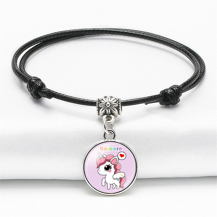 Wholesale Bracelet Cowhide Glass Cartoon Pony Unicorn JDC-BT-NingX014