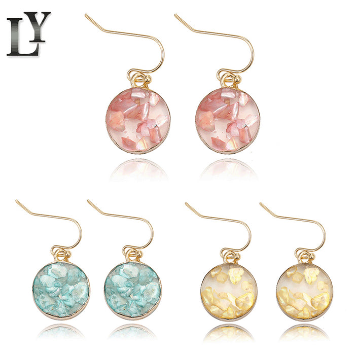 Wholesale earrings resin colored round natural shells JDC-ES-LvY002