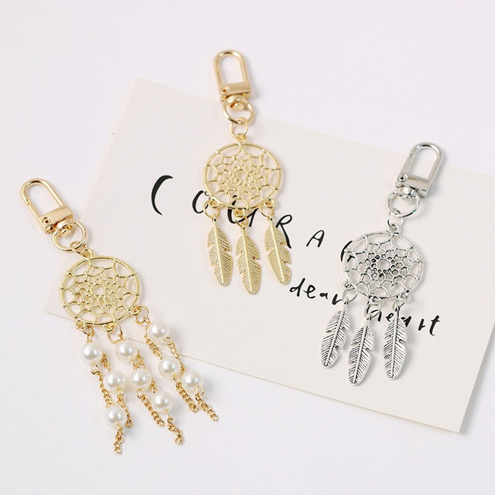 Keychains al por mayor Court Metal Woven Dream Catther Feather Hojas JDC-KC-Shul010