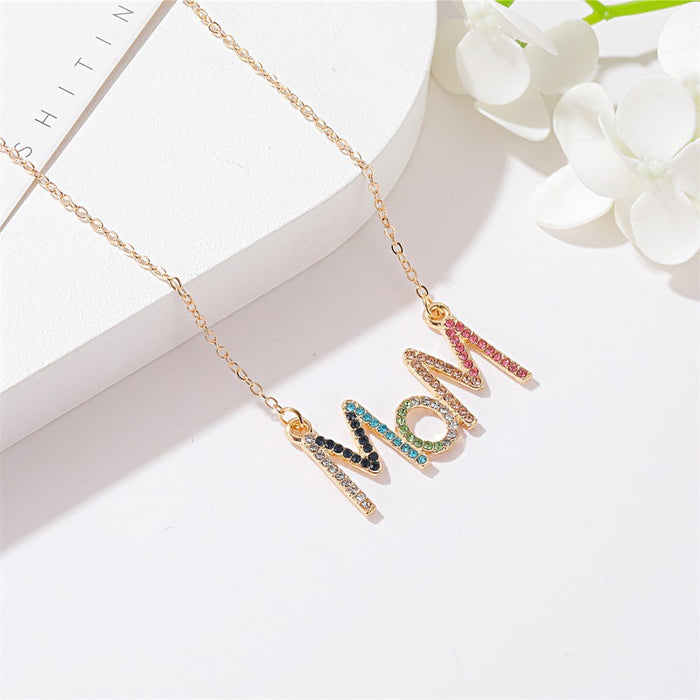 Jewelry WholesaleWholesale diamond inlaid mom letter necklace simple mother's Day gift JDC-NE-D012 Necklaces 晴雯 %variant_option1% %variant_option2% %variant_option3%  Factory Price JoyasDeChina Joyas De China