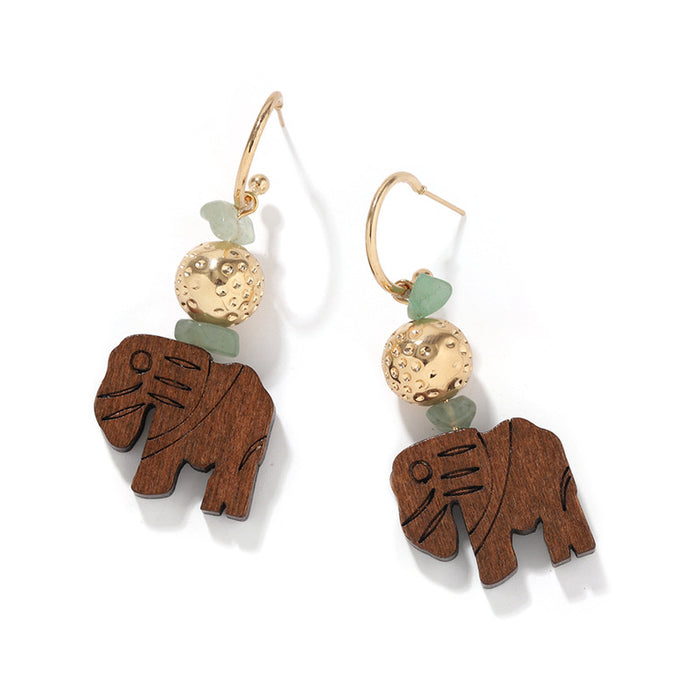 Wholesale Earrings Wooden Carved Elephant JDC-ES-V061