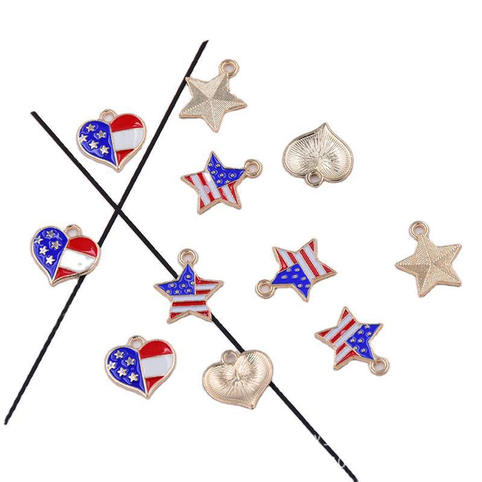 Wholesale 4th of July alloy heart pentagram independence day flag diy custom keychain JDC-KC-YuH001