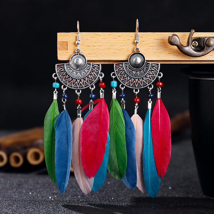 Wholesale long feather wave Samiya Wind Rice Pearl Fluster Earrings JDC-ES-YYDX007