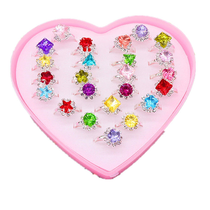 Conjunto de caja de regalo de anillo de diamantes de imitación para niños al por mayor anillo ajustable lotes mixtos JDC-RS-NAND004