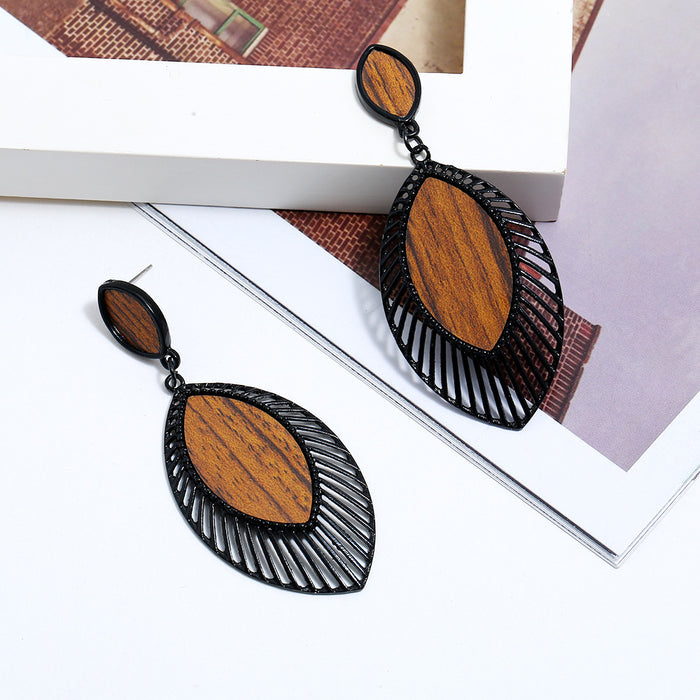 Wholesale Earrings Wooden Vintage Alloy Wood Grain MOQ≥2 JDC-ES-QMai003