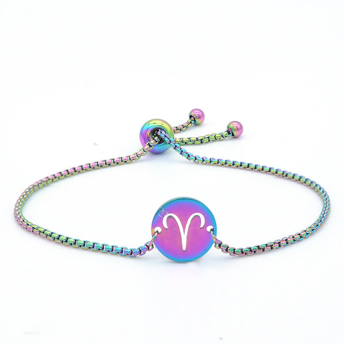 Wholesale Colorful Titanium Steel Zodiac Bracelet Women Stainless Steel Jewelry Adjustable MOQ≥2 JDC-BT-RanZ005