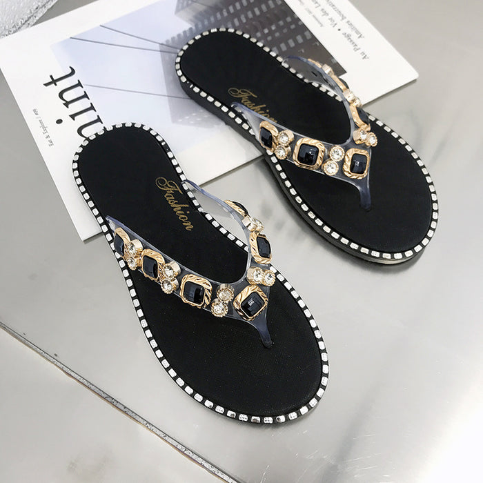 Wholesale women summer sandals outside wear flip flops with rhinestones JDC-SD-YBYB001