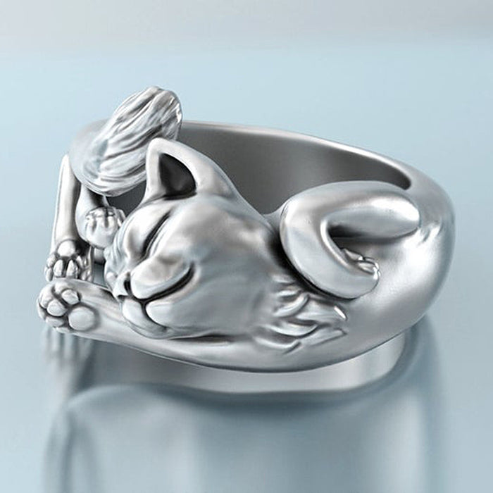 Wholesale Ring Copper Kitten Carved Opening JDC-RS-ZhenR039