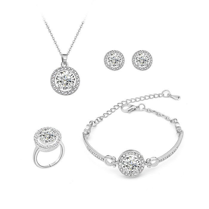 Wholesale Zircon Jewelry Set Earrings Ring Bracelet Necklace Four Piece Set JDC-BT-SLZ004
