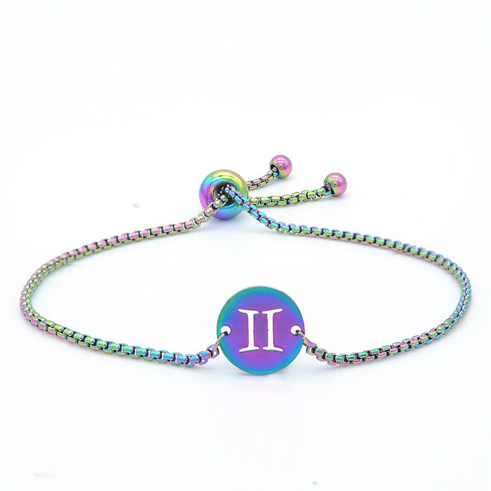 Wholesale Colorful Titanium Steel Zodiac Bracelet Women Stainless Steel Jewelry Adjustable MOQ≥2 JDC-BT-RanZ005