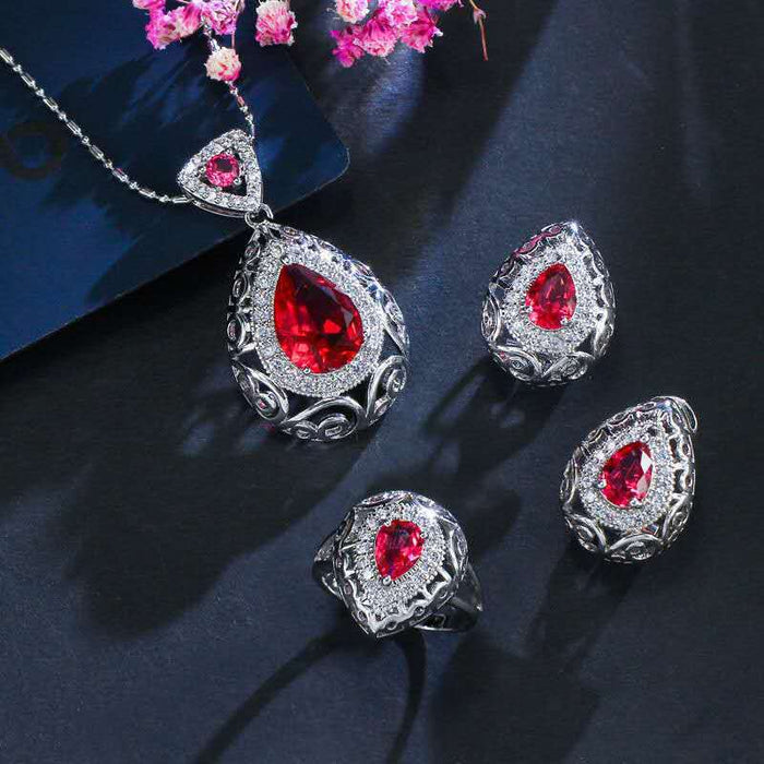 Pendientes de piedra preciosa de diamantes huecos al por mayor collar de tres piezas JDC-Ne-Chenr001