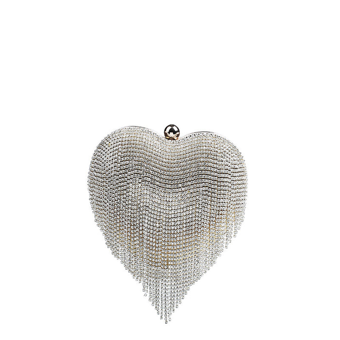 Wholesale Heart Shaped Diamond Tassel Cosmetic Bag Party Dinner Bag JDC-HB-WangC004