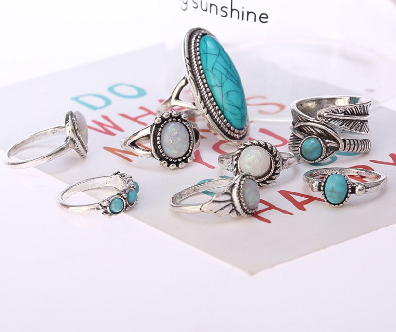 Wholesale Opal Turquoise Alloy Ring Set JDC-RS-Saip021
