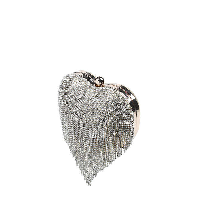 Wholesale Heart Shaped Diamond Tassel Cosmetic Bag Party Dinner Bag JDC-HB-WangC004