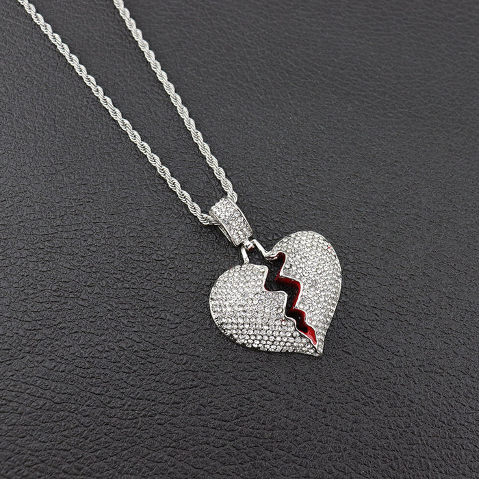Wholesale Necklaces Alloy Heart Full Diamond Broken Heart Shape Couple JDC-NE-Haojie009