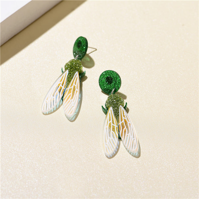 Wholesale Acrylic Card Noticed Green Glitter Earrings MOQ≥2 JDC-ES-ganl031