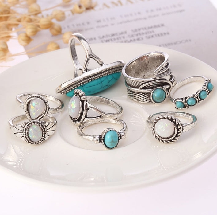 Wholesale Opal Turquoise Alloy Ring Set JDC-RS-Saip021