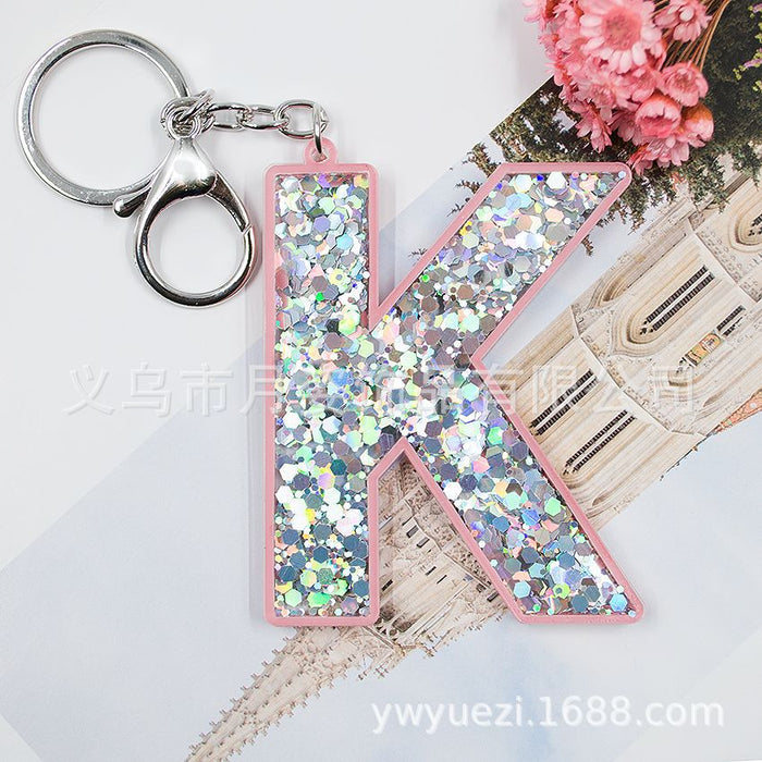 Wholesale Acrylic Sequin Alphabet Keychain MOQ≥3 JDC-KC-YueZ001