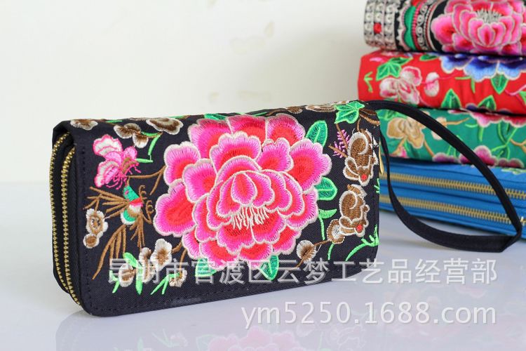 Wholesale Wallet Ethnic Embroidery Cotton Satin MOQ≥3 JDC-WT-Yunm003
