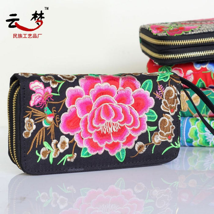 Wholesale Wallet Ethnic Embroidery Cotton Satin MOQ≥3 JDC-WT-Yunm003