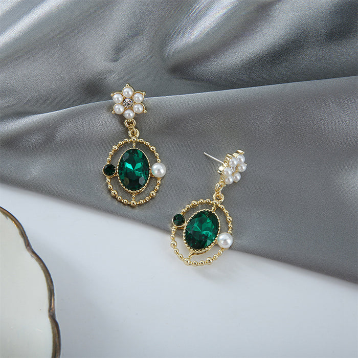 Wholesale Earrings Alloy Vintage Crystal Pearl Flowers JDC-ES-MMiao001